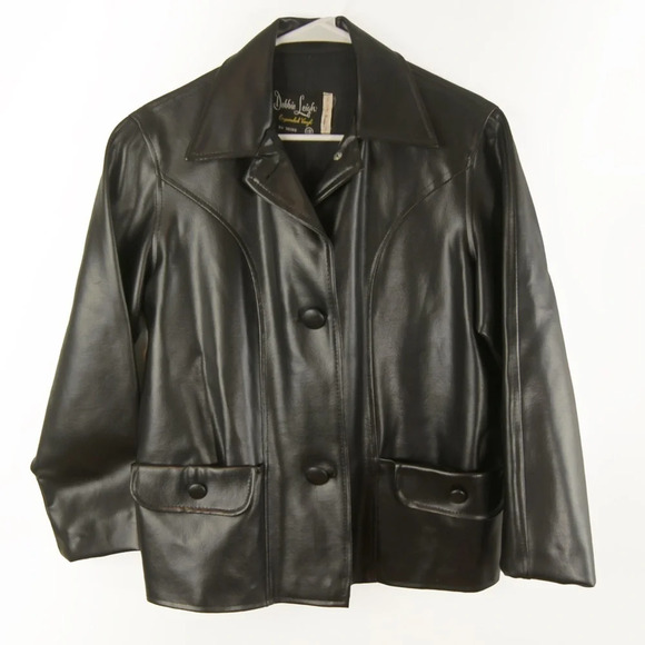 Vintage 50s 60s Japan Mod Black Nylon Faux Leather Jacket - Picture 5 of 7